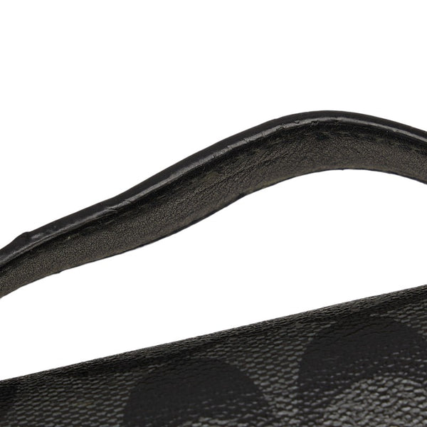 コーチ シグネチャー ラウンドファスナー 長財布 トラベルオーガナイザー ダブルジップ F66562 ブラック グレー PVC レザー メンズ COACH 【中古】