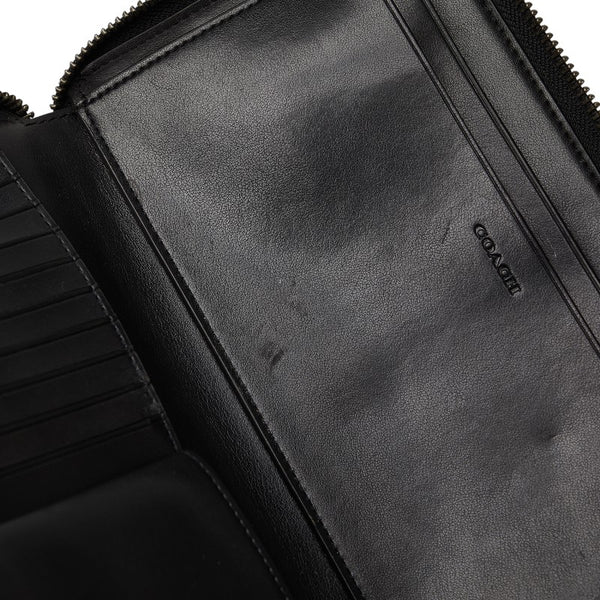 コーチ シグネチャー ラウンドファスナー 長財布 トラベルオーガナイザー ダブルジップ F66562 ブラック グレー PVC レザー メンズ COACH 【中古】