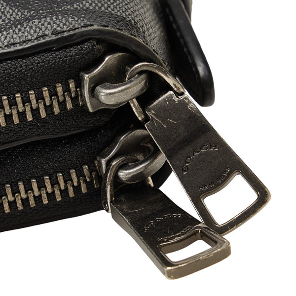 コーチ シグネチャー ラウンドファスナー 長財布 トラベルオーガナイザー ダブルジップ F66562 ブラック グレー PVC レザー メンズ COACH 【中古】