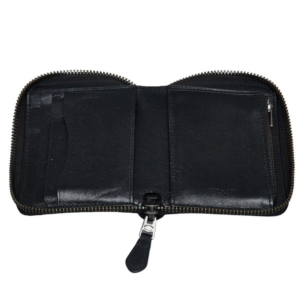 コーチ シグネチャー 二つ折り財布 ラウンドファウナー コンパクトウォレット ブラック グレー PVC レザー メンズ COACH 【中古】