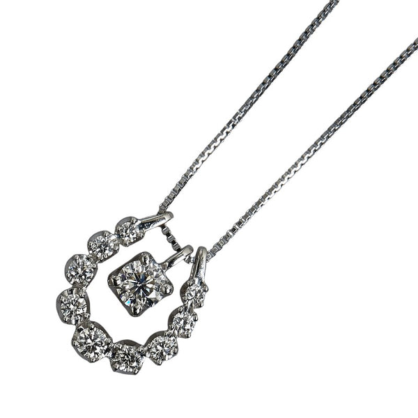 Pt900 プラチナ Pt850 プラチナ ダイヤ0.18ct ダイヤ0.17ct ホースシュー 馬蹄 スイング ネックレス レディース 【中古】