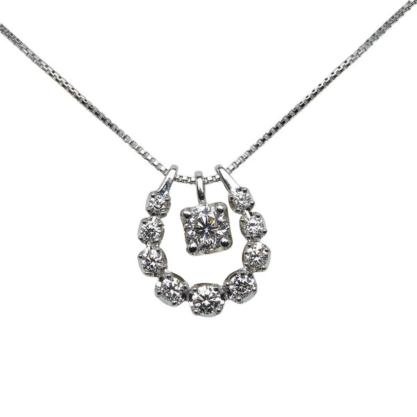 Pt900 プラチナ Pt850 プラチナ ダイヤ0.18ct ダイヤ0.17ct ホースシュー 馬蹄 スイング ネックレス レディース 【中古】