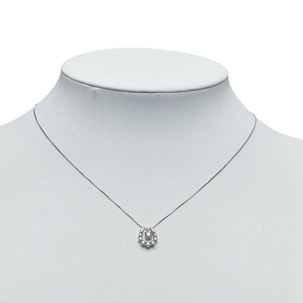 Pt900 プラチナ Pt850 プラチナ ダイヤ0.18ct ダイヤ0.17ct ホースシュー 馬蹄 スイング ネックレス レディース 【中古】