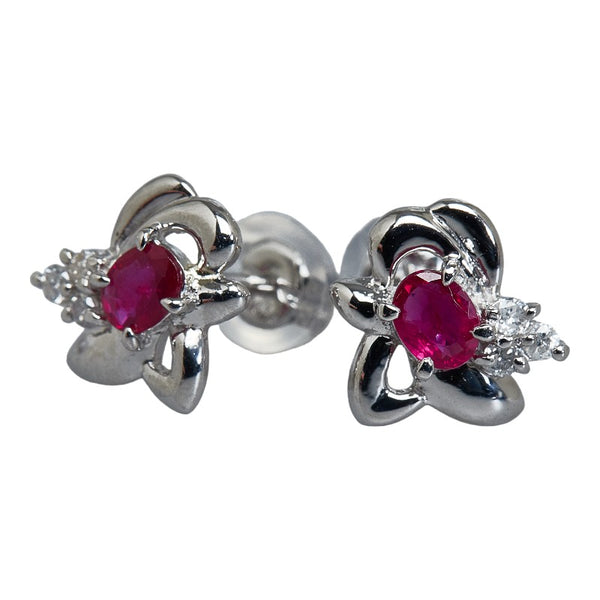 Pt850 プラチナ Pt900 プラチナ ルビー0.38ct ダイヤ0.08ct ピアス レディース 【中古】