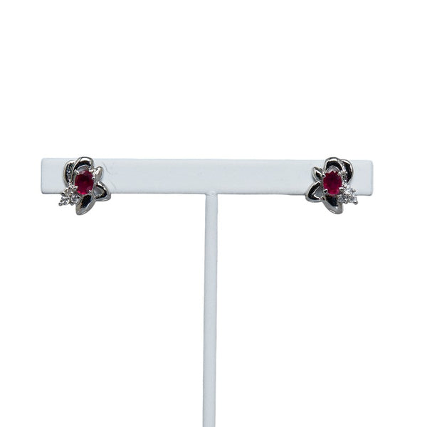 Pt850 プラチナ Pt900 プラチナ ルビー0.38ct ダイヤ0.08ct ピアス レディース 【中古】