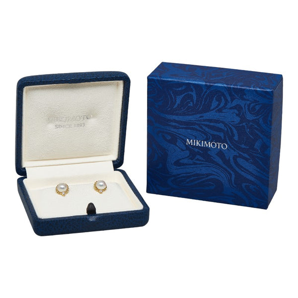 ミキモト K18YG イエローゴールド アコヤパール6.5mm ダイヤ0.04 スタッド 2WAY ピアス レディース MIKIMOTO 【中古】