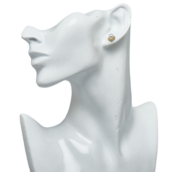 ミキモト K18YG イエローゴールド アコヤパール6.5mm ダイヤ0.04 スタッド 2WAY ピアス レディース MIKIMOTO 【中古】