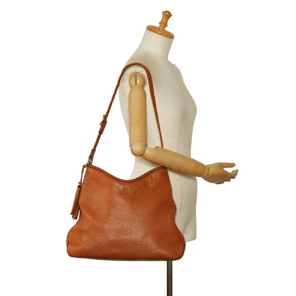 グッチ タッセル 編み込み ワンショルダーバッグ 336659 ブラウン レザー レディース GUCCI 【中古】