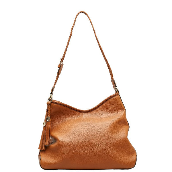 グッチ タッセル 編み込み ワンショルダーバッグ 336659 ブラウン レザー レディース GUCCI 【中古】