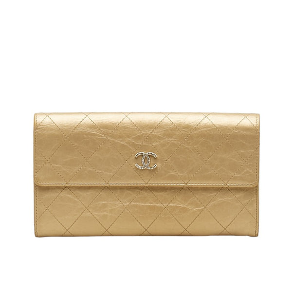 シャネル マトラッセ 長財布 ゴールド レザー レディース CHANEL 【中古】