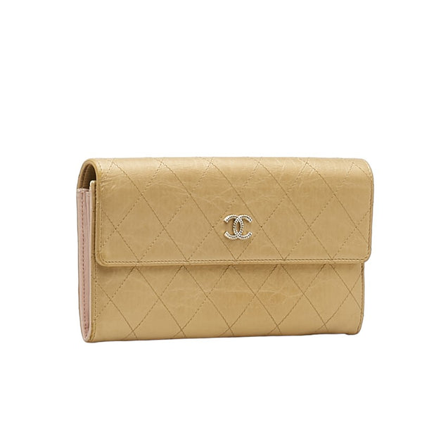 シャネル マトラッセ 長財布 ゴールド レザー レディース CHANEL 【中古】