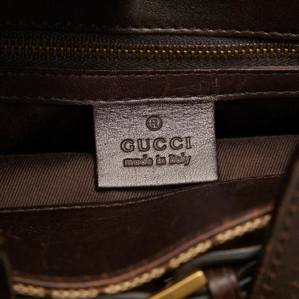 グッチ GGキャンバス ハンドバッグ トートバッグ 107757 ブラウン ベージュ レザー キャンバス レディース GUCCI 【中古】