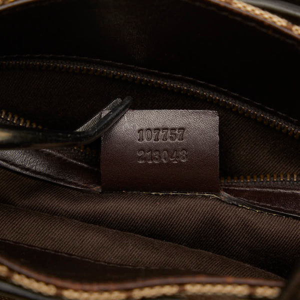 グッチ GGキャンバス ハンドバッグ トートバッグ 107757 ブラウン ベージュ レザー キャンバス レディース GUCCI 【中古】