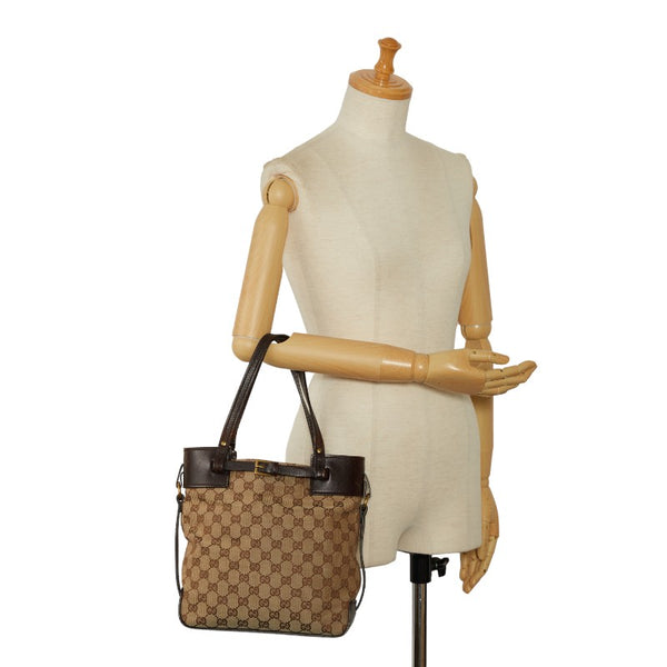グッチ GGキャンバス ハンドバッグ トートバッグ 107757 ブラウン ベージュ レザー キャンバス レディース GUCCI 【中古】
