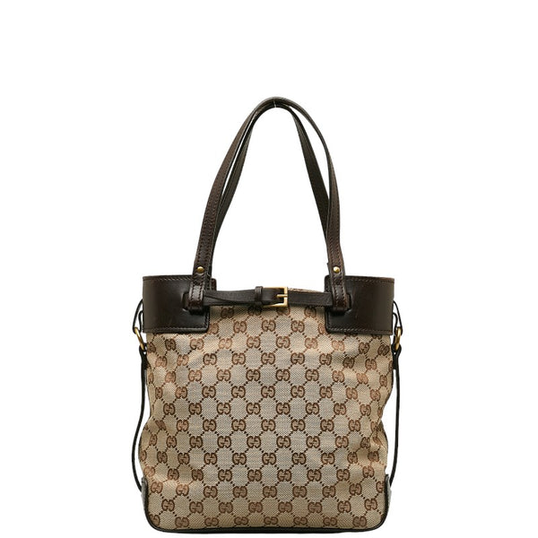 グッチ GGキャンバス ハンドバッグ トートバッグ 107757 ブラウン ベージュ レザー キャンバス レディース GUCCI 【中古】