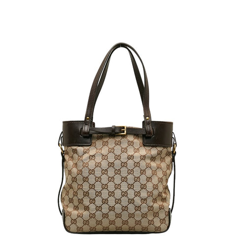 グッチ GGキャンバス ハンドバッグ トートバッグ 107757 ブラウン ベージュ レザー キャンバス レディース GUCCI 【中古】