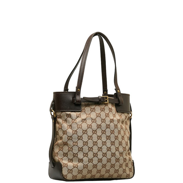 グッチ GGキャンバス ハンドバッグ トートバッグ 107757 ブラウン ベージュ レザー キャンバス レディース GUCCI 【中古】