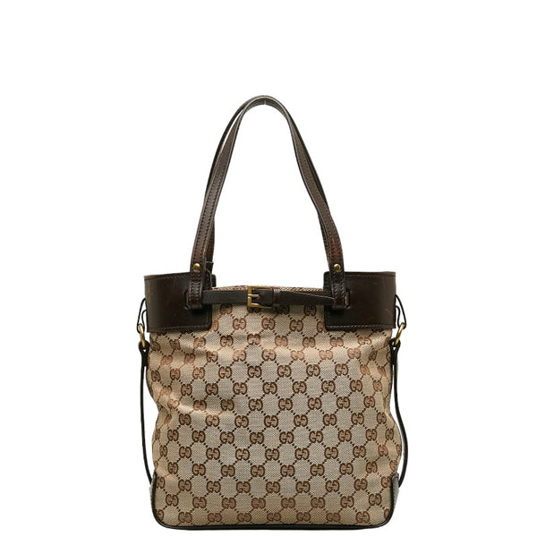 グッチ GGキャンバス ハンドバッグ トートバッグ 107757 ブラウン ベージュ レザー キャンバス レディース GUCCI 【中古】