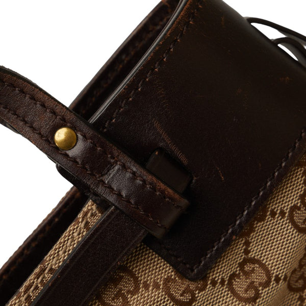 グッチ GGキャンバス ハンドバッグ トートバッグ 107757 ブラウン ベージュ レザー キャンバス レディース GUCCI 【中古】