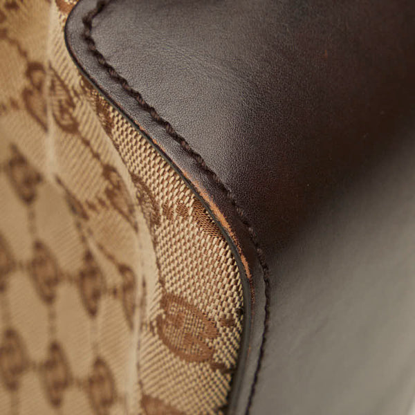 グッチ GGキャンバス ハンドバッグ トートバッグ 107757 ブラウン ベージュ レザー キャンバス レディース GUCCI 【中古】