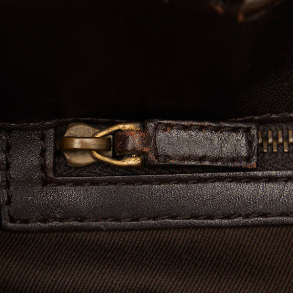 グッチ GGキャンバス ハンドバッグ トートバッグ 107757 ブラウン ベージュ レザー キャンバス レディース GUCCI 【中古】