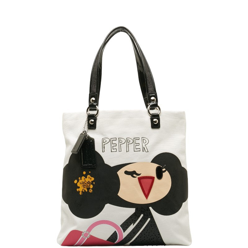 コーチ POPPY ポピー ビジュー トートバッグ 14718 ホワイト マルチカラー キャンバス パテントレザー レディース COACH 【中古】