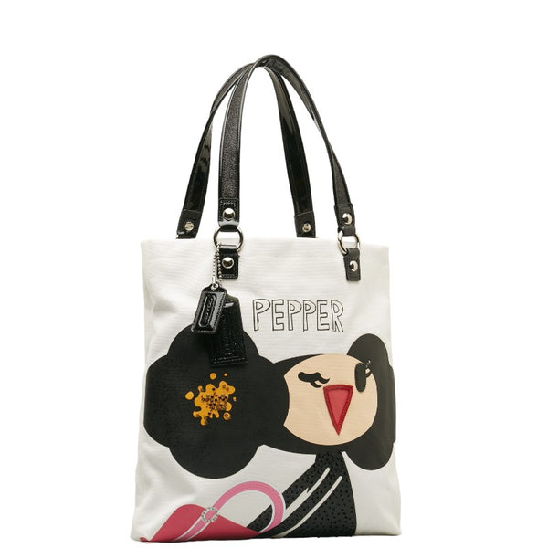 コーチ POPPY ポピー ビジュー トートバッグ 14718 ホワイト マルチカラー キャンバス パテントレザー レディース COACH 【中古】