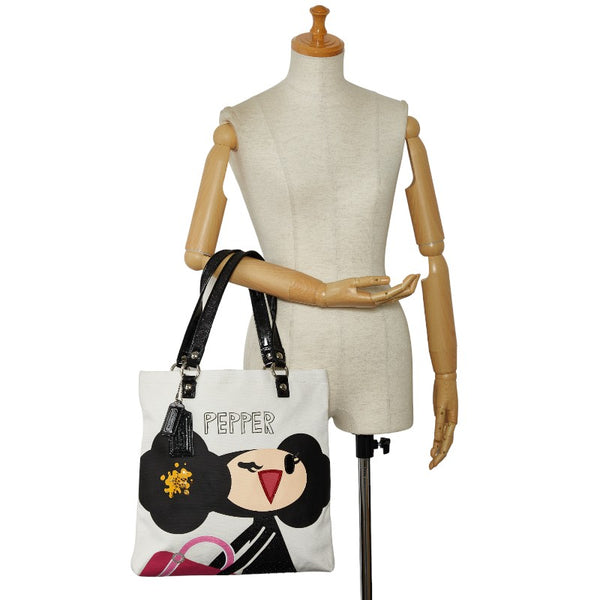 コーチ POPPY ポピー ビジュー トートバッグ 14718 ホワイト マルチカラー キャンバス パテントレザー レディース COACH 【中古】