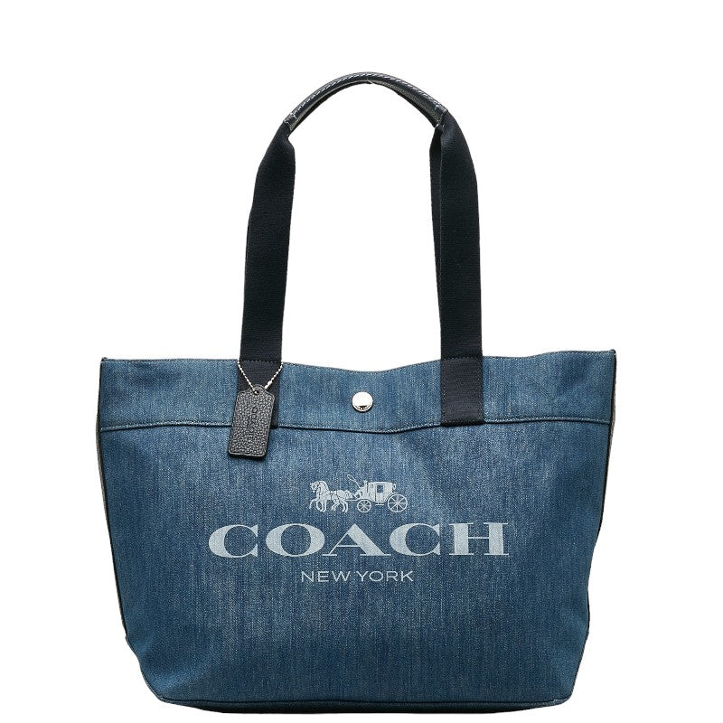 コーチ ロゴ トートバッグ F67415 ブルー デニム レディース COACH 【中古】