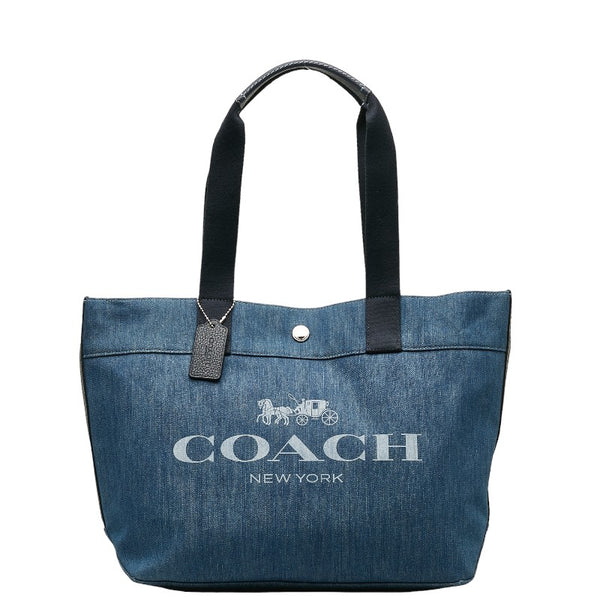 コーチ ロゴ トートバッグ F67415 ブルー デニム レディース COACH 【中古】