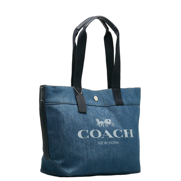 コーチ ロゴ トートバッグ F67415 ブルー デニム レディース COACH 【中古】
