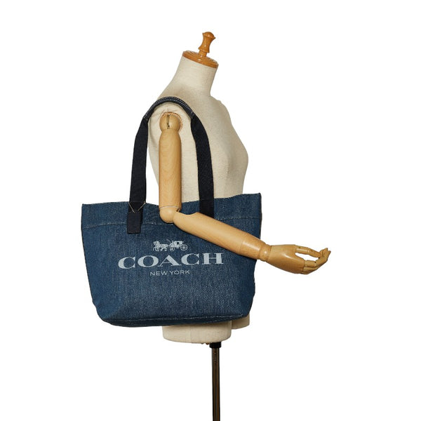 コーチ ロゴ トートバッグ F67415 ブルー デニム レディース COACH 【中古】