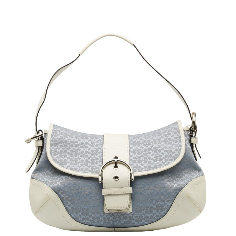 コーチ シグネチャー ショルダーバッグ 6808 ブルー ホワイト キャンバス レザー レディース COACH 【中古】