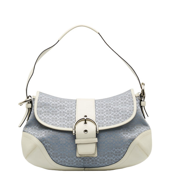 コーチ シグネチャー ショルダーバッグ 6808 ブルー ホワイト キャンバス レザー レディース COACH 【中古】
