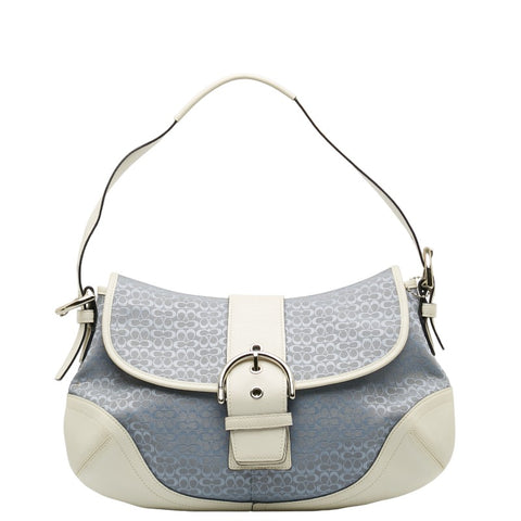 コーチ シグネチャー ショルダーバッグ 6808 ブルー ホワイト キャンバス レザー レディース COACH 【中古】
