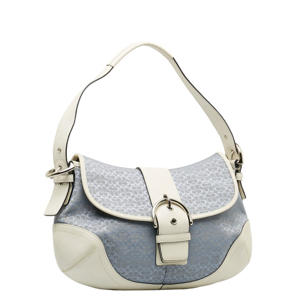 コーチ シグネチャー ショルダーバッグ 6808 ブルー ホワイト キャンバス レザー レディース COACH 【中古】