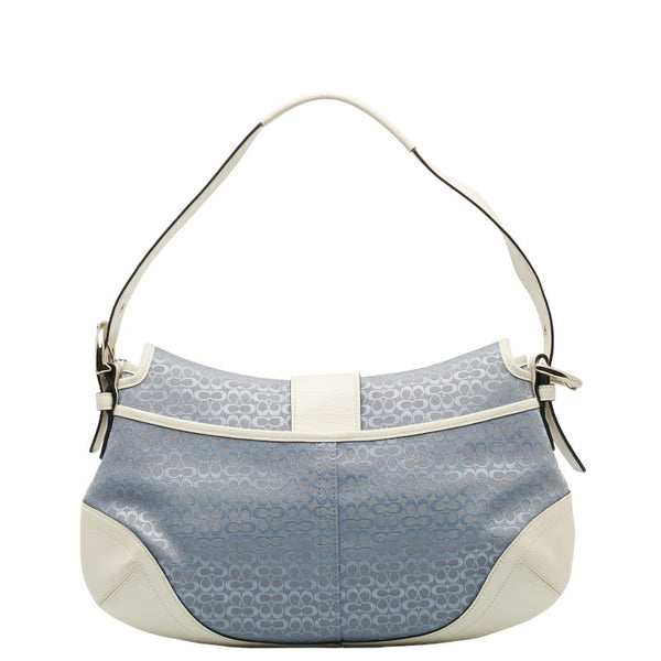 コーチ シグネチャー ショルダーバッグ 6808 ブルー ホワイト キャンバス レザー レディース COACH 【中古】