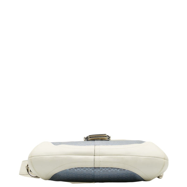 コーチ シグネチャー ショルダーバッグ 6808 ブルー ホワイト キャンバス レザー レディース COACH 【中古】