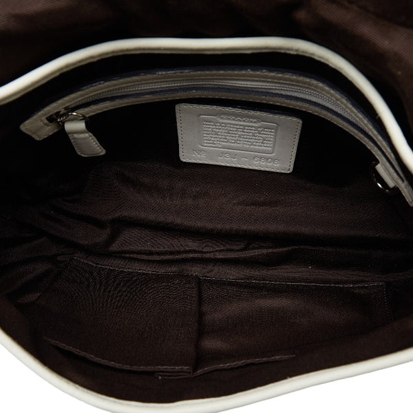 コーチ シグネチャー ショルダーバッグ 6808 ブルー ホワイト キャンバス レザー レディース COACH 【中古】