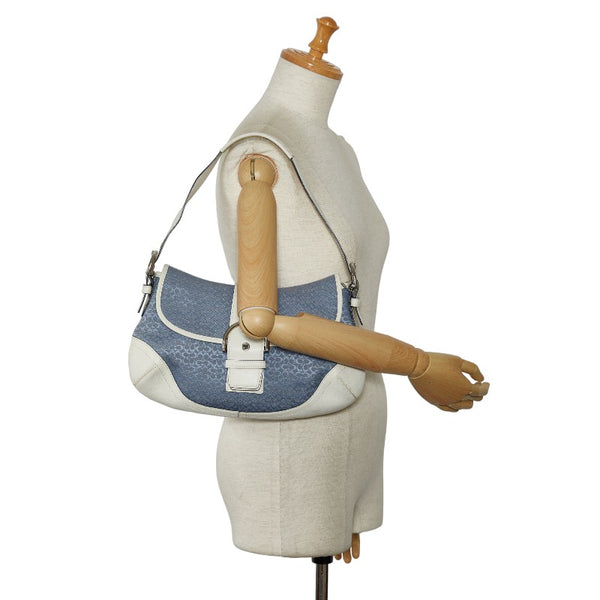 コーチ シグネチャー ショルダーバッグ 6808 ブルー ホワイト キャンバス レザー レディース COACH 【中古】