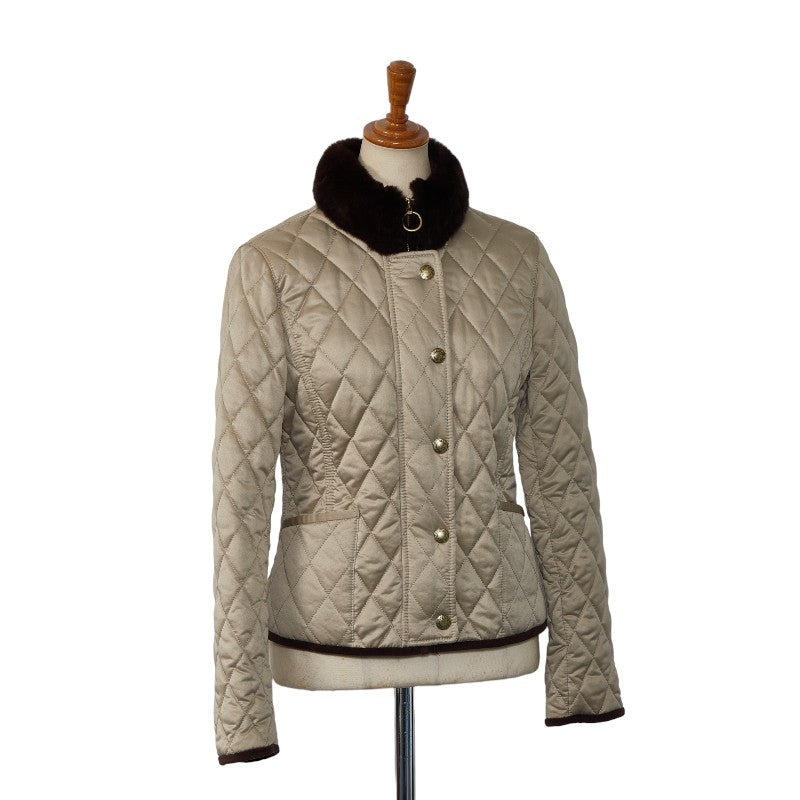 コーチ キルティングジャケット ラビットファー サイズ：XS ベージュ ブラウン ポリエステル ラビットファー レディース COACH 【中古】