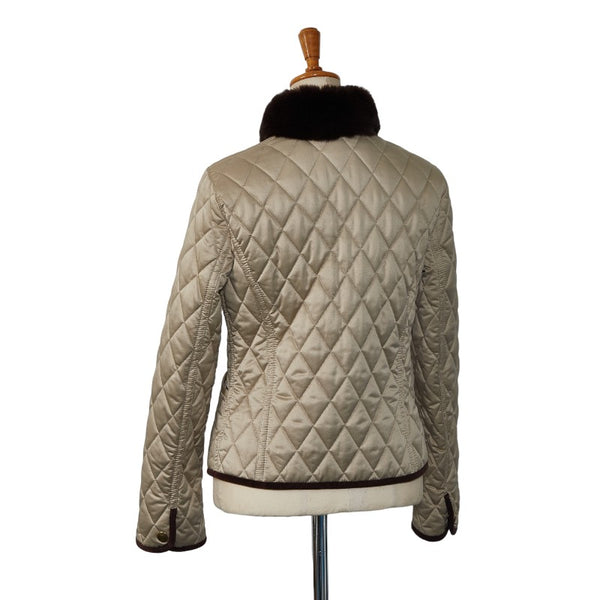 コーチ キルティングジャケット ラビットファー サイズ：XS ベージュ ブラウン ポリエステル ラビットファー レディース COACH 【中古】