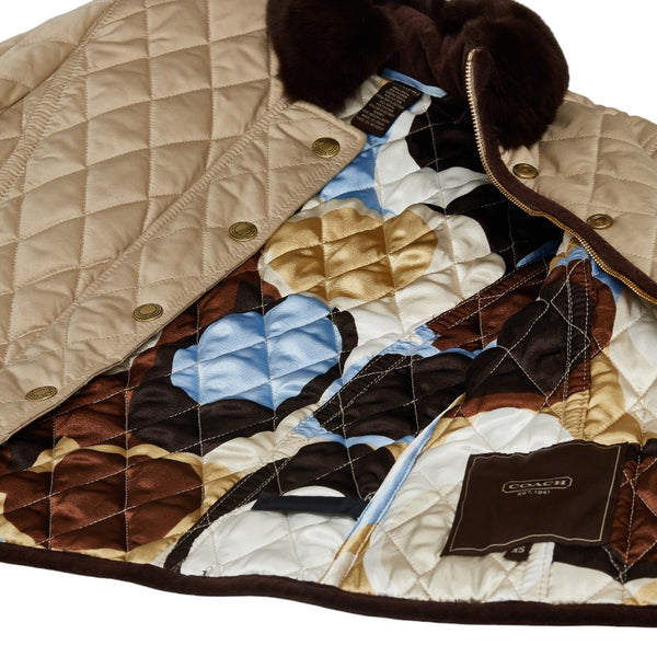 コーチ キルティングジャケット ラビットファー サイズ：XS ベージュ ブラウン ポリエステル ラビットファー レディース COACH 【中古】