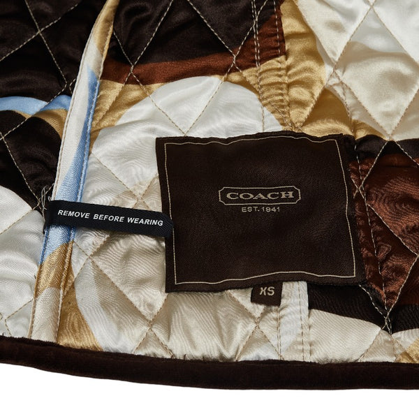 コーチ キルティングジャケット ラビットファー サイズ：XS ベージュ ブラウン ポリエステル ラビットファー レディース COACH 【中古】