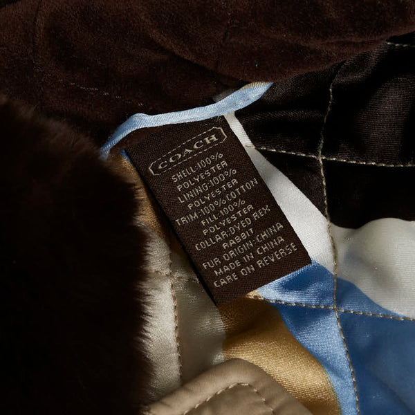 コーチ キルティングジャケット ラビットファー サイズ：XS ベージュ ブラウン ポリエステル ラビットファー レディース COACH 【中古】