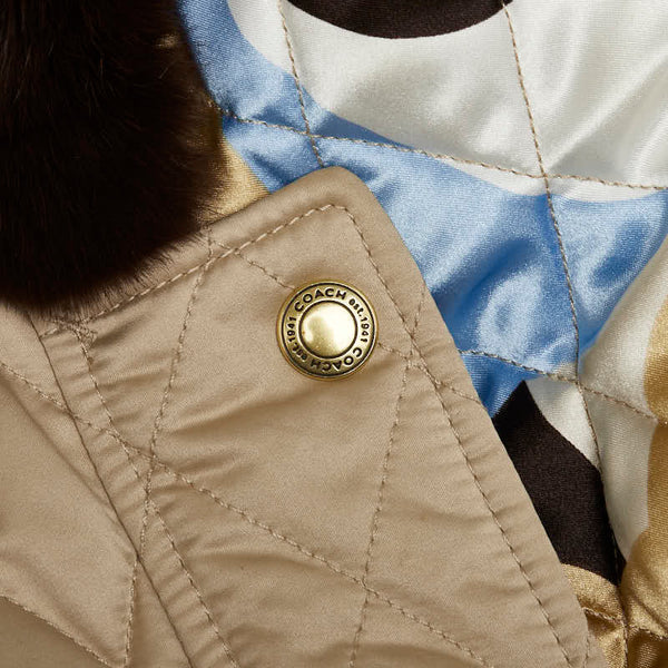 コーチ キルティングジャケット ラビットファー サイズ：XS ベージュ ブラウン ポリエステル ラビットファー レディース COACH 【中古】