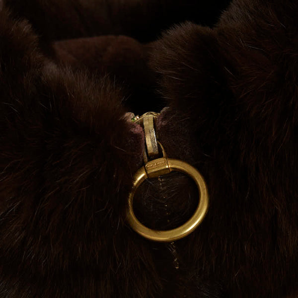 コーチ キルティングジャケット ラビットファー サイズ：XS ベージュ ブラウン ポリエステル ラビットファー レディース COACH 【中古】