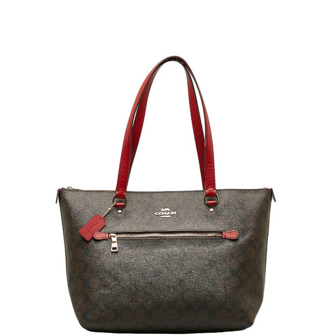 コーチ ギャラリー シグネチャー トートバッグ 79609 ブラウン PVC レザー レディース COACH 【中古】