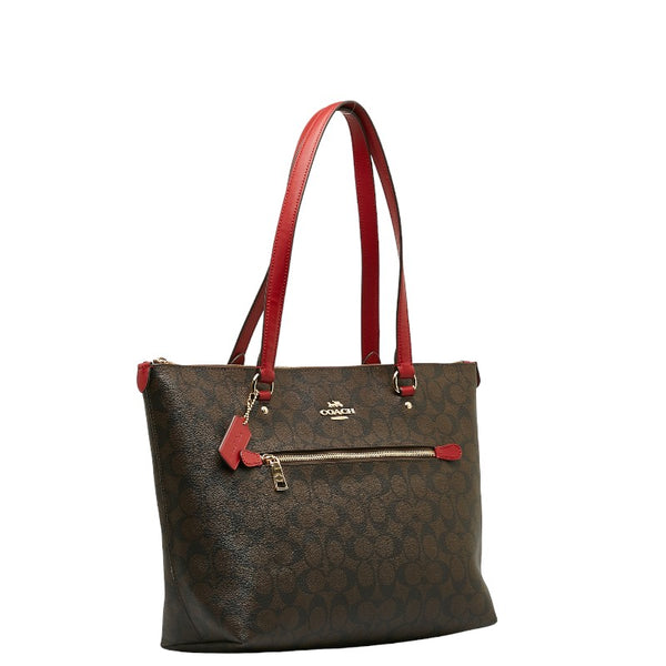 コーチ ギャラリー シグネチャー トートバッグ 79609 ブラウン PVC レザー レディース COACH 【中古】