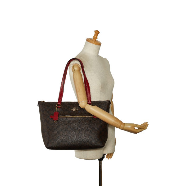 コーチ ギャラリー シグネチャー トートバッグ 79609 ブラウン PVC レザー レディース COACH 【中古】